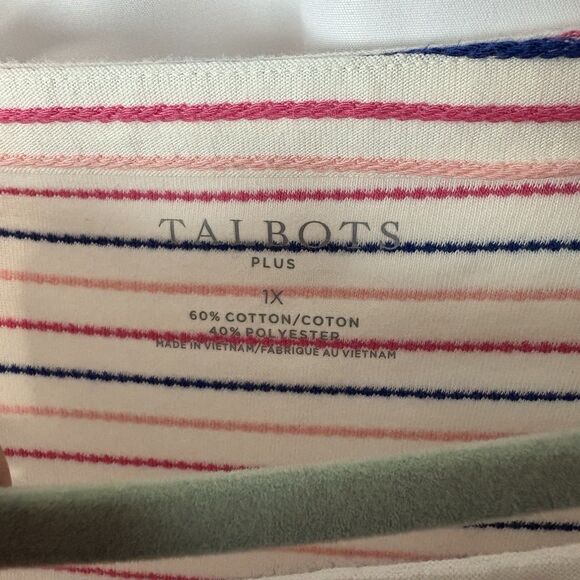 Talbots Womens Multi Striped 3/4 Sleeve Top Pullover Sz 1X Boatneck Pink Preppy - Picture 4 of 7